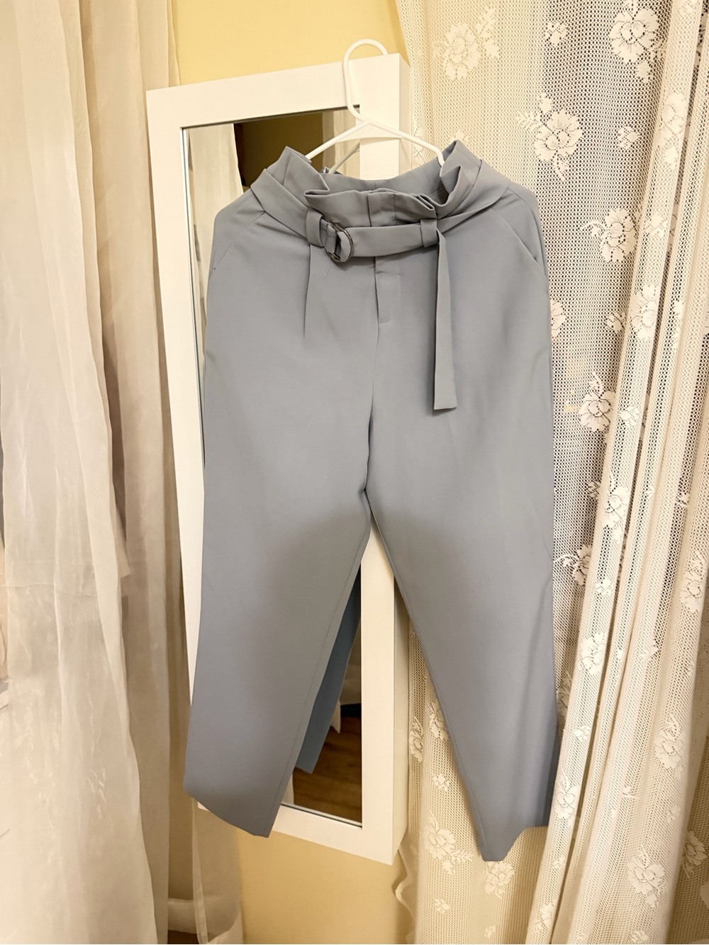 adidas Gray High-Waist Cropped Belted Trousers